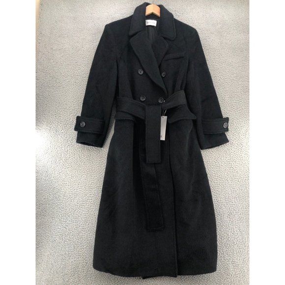 Jane & Tash Coat Women L Black Fuzzy Straight Alpaca Wool